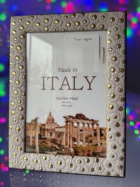 Beltrami made in Italy Daisy pink gold rustic silver plated Picture Frame 4x6